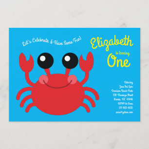 Cute Crab Beach Kids 1:a födelsedagen Party Inbjudningar