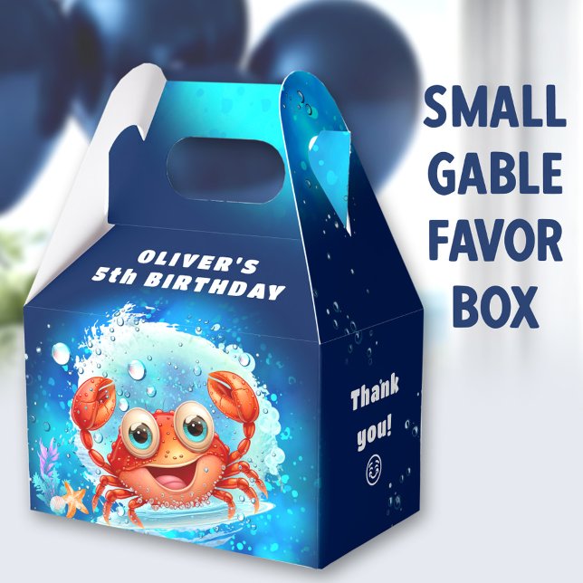 Cute Crab Boy Birthday Navy Blue Bassäng Party Presentaskar (Cute Crab Small Gable Favor Boxes - You can choose from 3 sizes of these gable favor boxes)