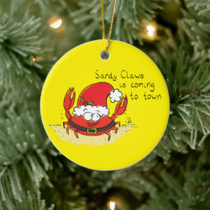 Cute Crab-jultomten, Helgdag-Tecknaden Julgransprydnad Keramik