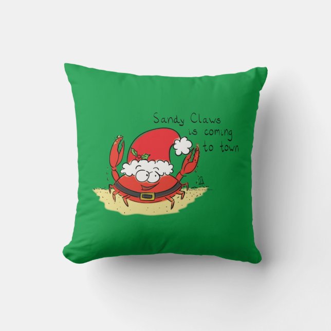 Cute Crab-jultomten, Helgdag-Tecknaden Kudde (Framsida)