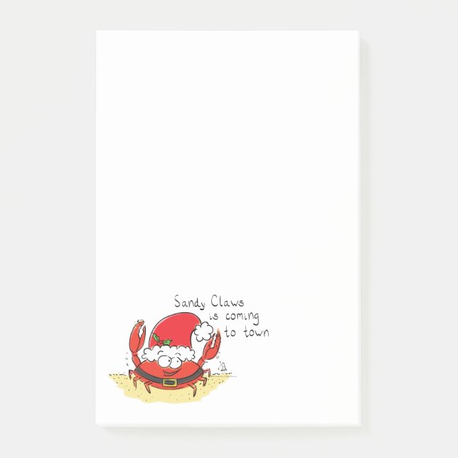 Cute Crab-jultomten, Helgdag-Tecknaden Post-it Block (Framsida)
