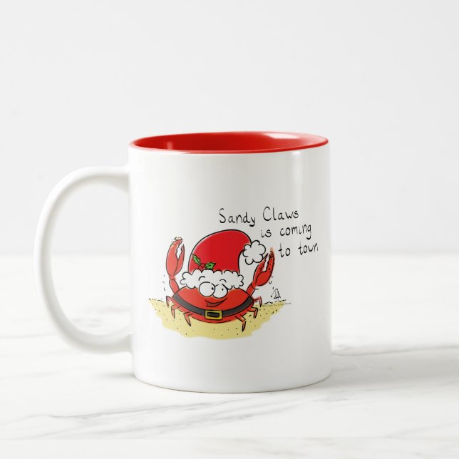 Cute Crab-jultomten, Helgdag-Tecknaden Två-Tonad Mugg (Vänster)