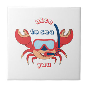 Cute Crab Snorkel-Tecknaden är fin att sjösätta Kakelplatta