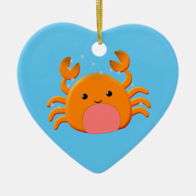Cute Crab-Tecknad Julgransprydnad Keramik (Framsidan)