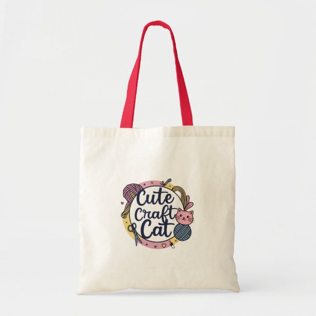 Cute Craft Cat Tote Bag Tygkasse (Framsidan)