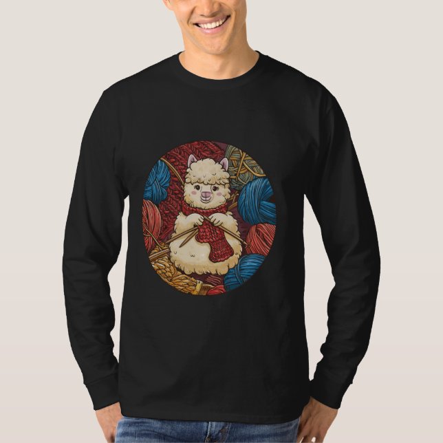 Cute Craiting Animal Knitting och Alpaca Älskare Y T Shirt (Framsida)