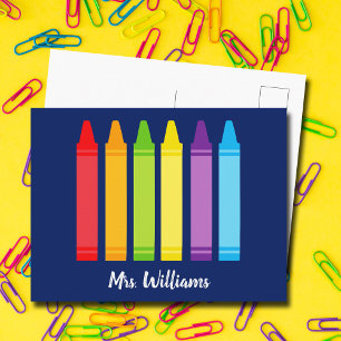 Cute Crayon Anpassningsbar Elementary School Teach Vykort