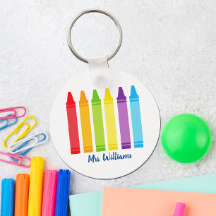 Cute Crayon Elementary School Teacher Personlig Nyckelring