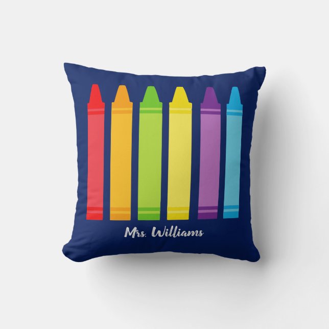 Cute Crayon Elementary Teacher Anpassningsbar Clas Kudde (Framsida)