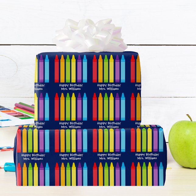 Cute Crayon Elementary Teacher Anpassningsbar Presentpapper (Skapare uppladdad)