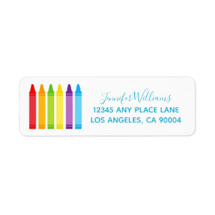 Cute Crayon Elementary Teacher Anpassningsbar Returadress Etikett