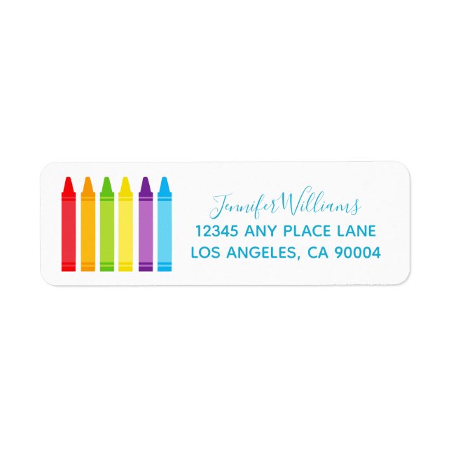 Cute Crayon Elementary Teacher Anpassningsbar Returadress Etikett (Framsidan)