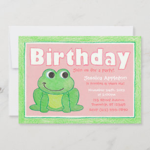 Cute Crayon Frog Little Girl's Birthday Investigat Inbjudningar
