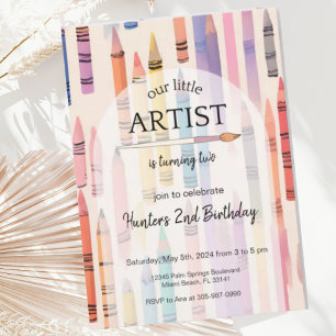 Cute Crayon Pastel Little Artist Birthday Inbjudningar