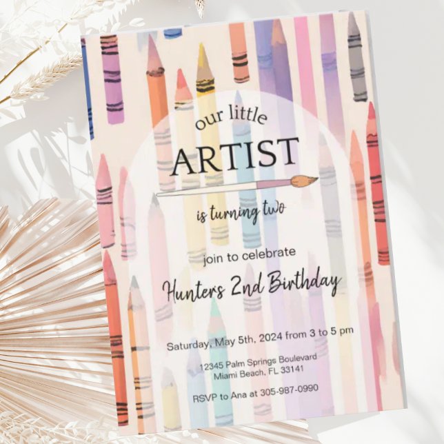 Cute Crayon Pastel Little Artist Birthday Inbjudningar (Skapare uppladdad)