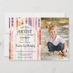 Cute Crayon Pastel Little Artist Photo Birthday Inbjudningar