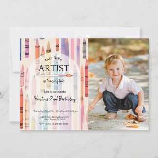Cute Crayon Pastel Little Artist Photo Birthday Inbjudningar