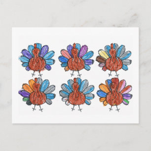 Cute Crayon Turkey Kids Art-vykort Vykort