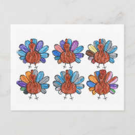 Cute Crayon Turkey Kids Art-vykort Vykort