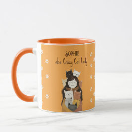 Cute Crazy Cat Dam Illustration med Namn Funny Mugg