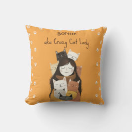 Cute Crazy Cat Dam Illustration med Namn Gult Kudde