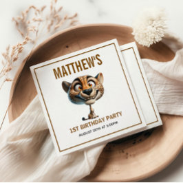 Cute Crazy Cheetah Farm Theme 1st Birthday Pappersservett