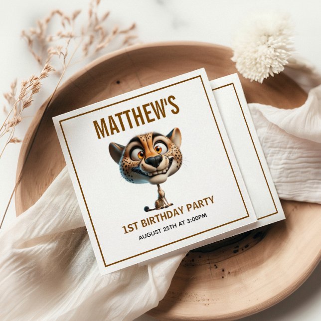 Cute Crazy Cheetah Farm Theme 1st Birthday Pappersservett (Cute Crazy Cheetah Farm Theme 1st Birthday Napkins
)