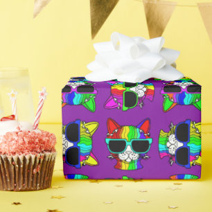 CUTE Crazy Colorful Coola Rainbow Cats on Lila Presentpapper