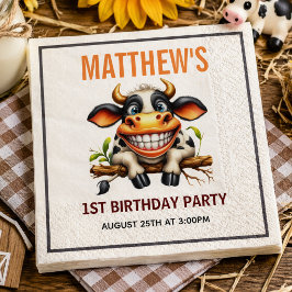 Cute Crazy Cow Farm Theme 1st Birthday Pappersservett