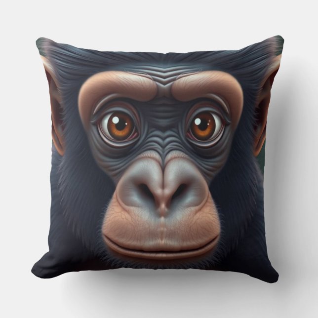 Cute Crazy Funny Chimpanzee Anime Porträtt Kudde (Framsida)