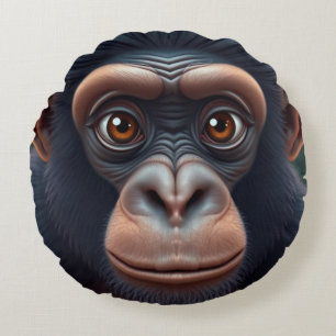 Cute Crazy Funny Chimpanzee Anime Porträtt Rund Kudde