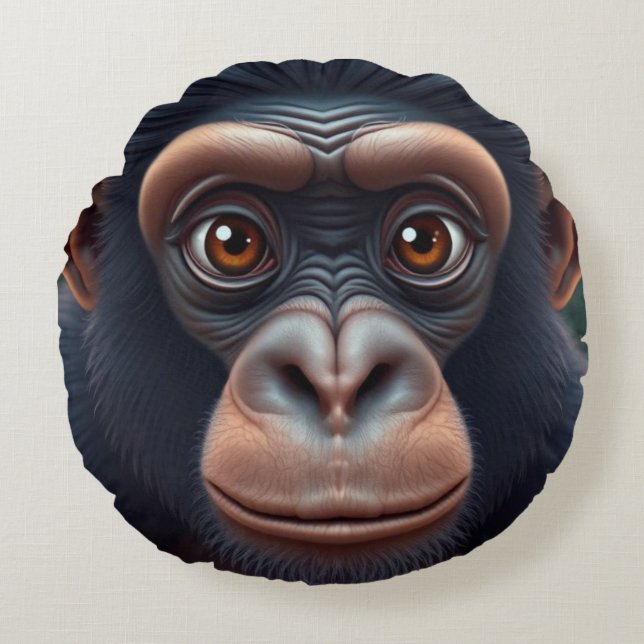 Cute Crazy Funny Chimpanzee Anime Porträtt Rund Kudde (Framsidan)