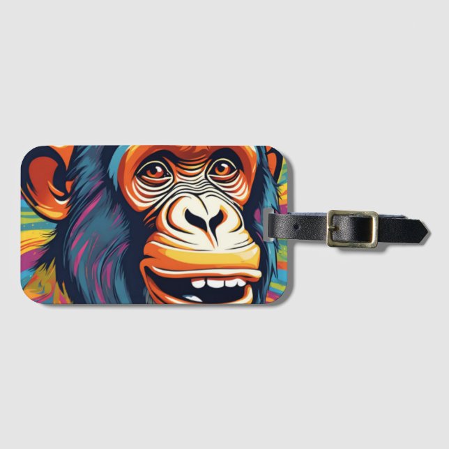 Cute Crazy Funny Chimpanzee Bagagebricka (Framsida horisontal)