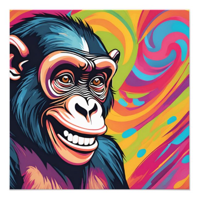 Cute Crazy Funny Chimpanzee Fototryck (Framsidan)