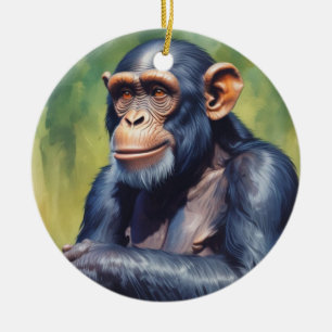 Cute Crazy Funny Chimpanzee Julgransprydnad Keramik