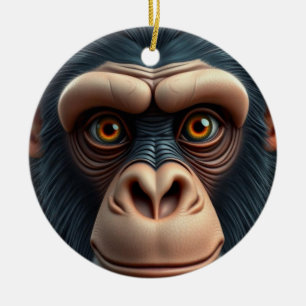 Cute Crazy Funny Chimpanzee Julgransprydnad Keramik