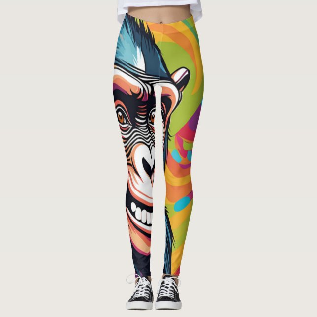 Cute Crazy Funny Chimpanzee Leggings (Framsida)