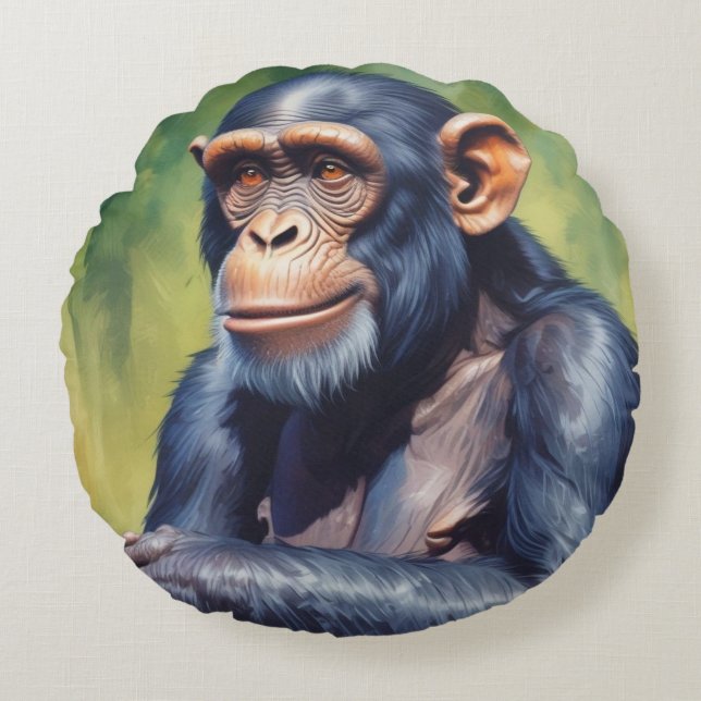 Cute Crazy Funny Chimpanzee Rund Kudde (Framsidan)