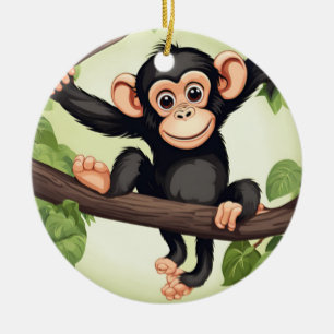 Cute Crazy Funny Chimpanzee Tecknad Julgransprydnad Keramik