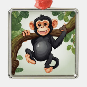 Cute Crazy Funny Chimpanzee Tecknad Julgransprydnad Metall
