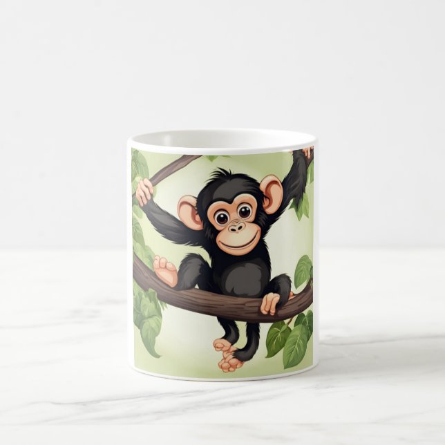 Cute Crazy Funny Chimpanzee Tecknad Kaffemugg (Center)