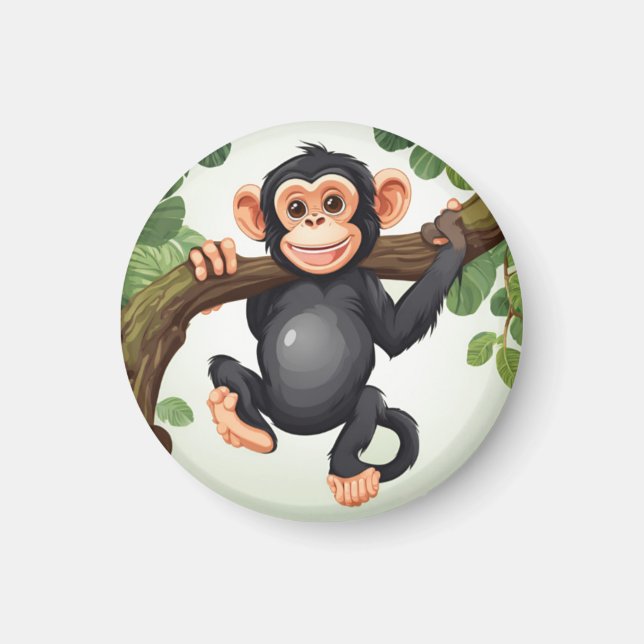 Cute Crazy Funny Chimpanzee Tecknad Magnet (Framsidan)