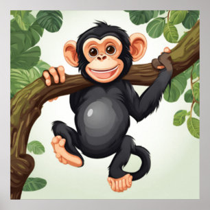 Cute Crazy Funny Chimpanzee Tecknad Poster