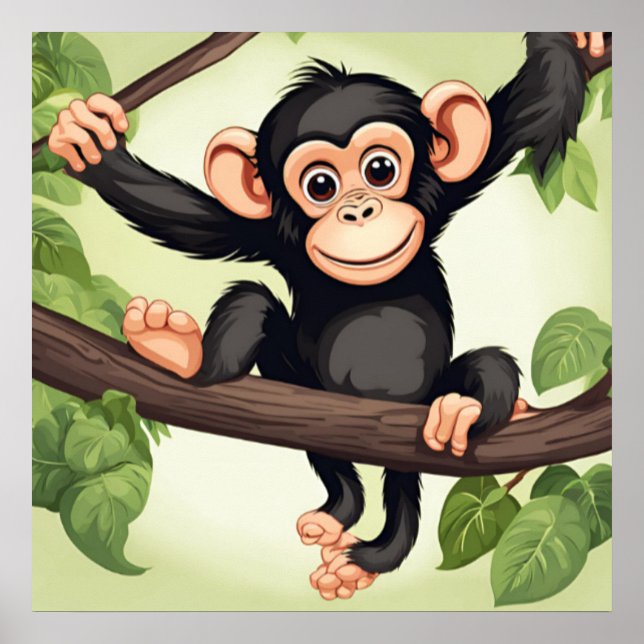 Cute Crazy Funny Chimpanzee Tecknad Poster (Framsidan)