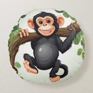 Cute Crazy Funny Chimpanzee Tecknad Rund Kudde