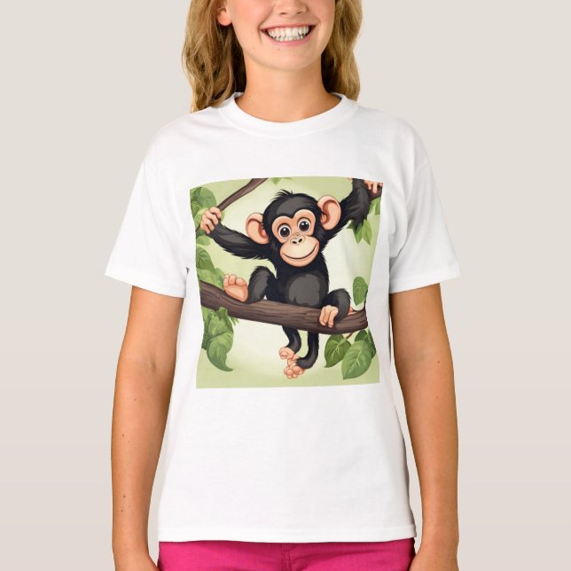 Cute Crazy Funny Chimpanzee Tecknad T Shirt (Framsida)