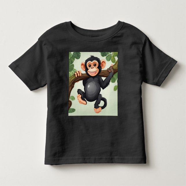 Cute Crazy Funny Chimpanzee Tecknad T Shirt (Framsida)