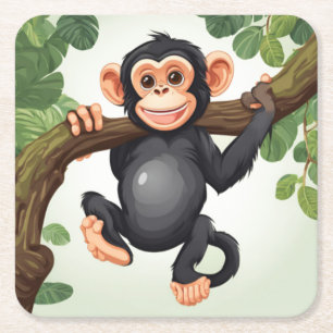 Cute Crazy Funny Chimpanzee Tecknad Underlägg Papper Kvadrat