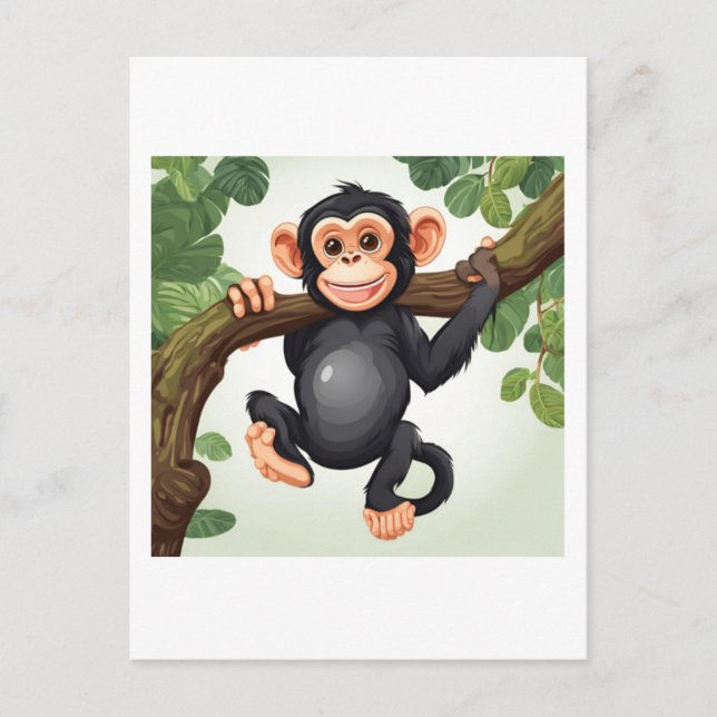 Cute Crazy Funny Chimpanzee Tecknad Vykort (Framsida)