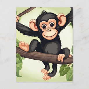 Cute Crazy Funny Chimpanzee Tecknad Vykort